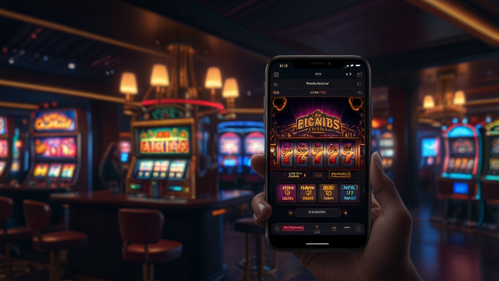 Bonus sans dépôt Godz Casino sur un écran de téléphone dans un casino sombre