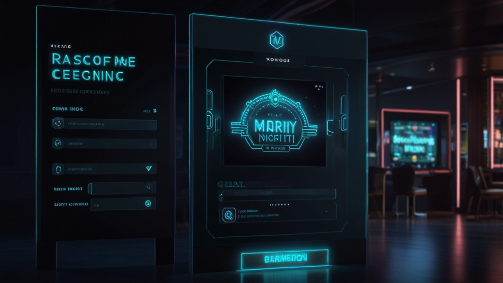 Interface de connexion avec étapes d’accès dans un décor de casino sombre